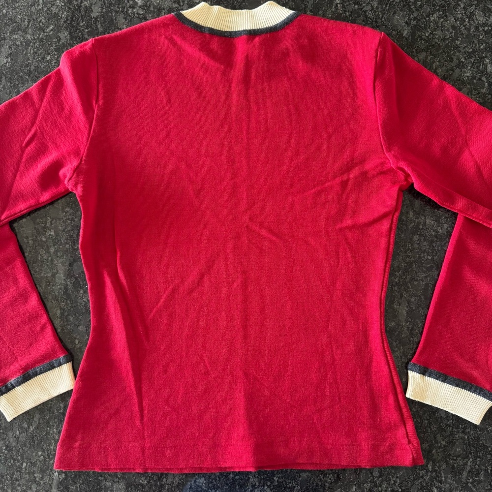 Vintage Ports International Wool Knit Top, Red Long Sleeve Preppy Luxe Classic S - Picture 2 of 8